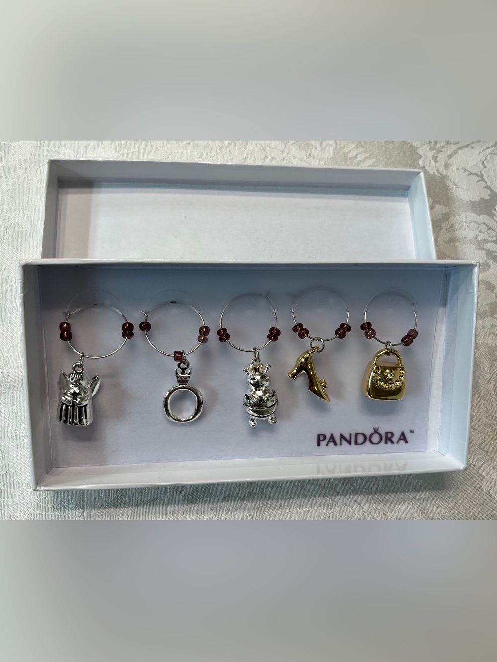 Pandora Wine Charm Set of 5 in Silver & Gold Accents